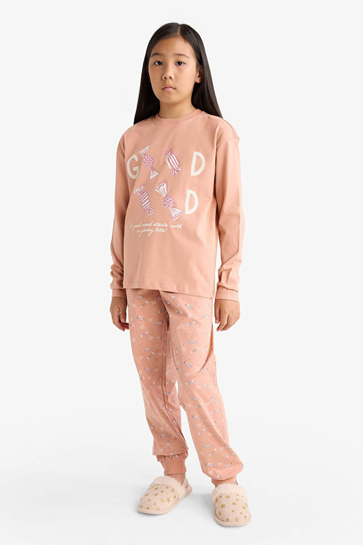 Kız Çocuk Pijama Takımı Baskılı Uzun Kollu Üst Uzun Alt