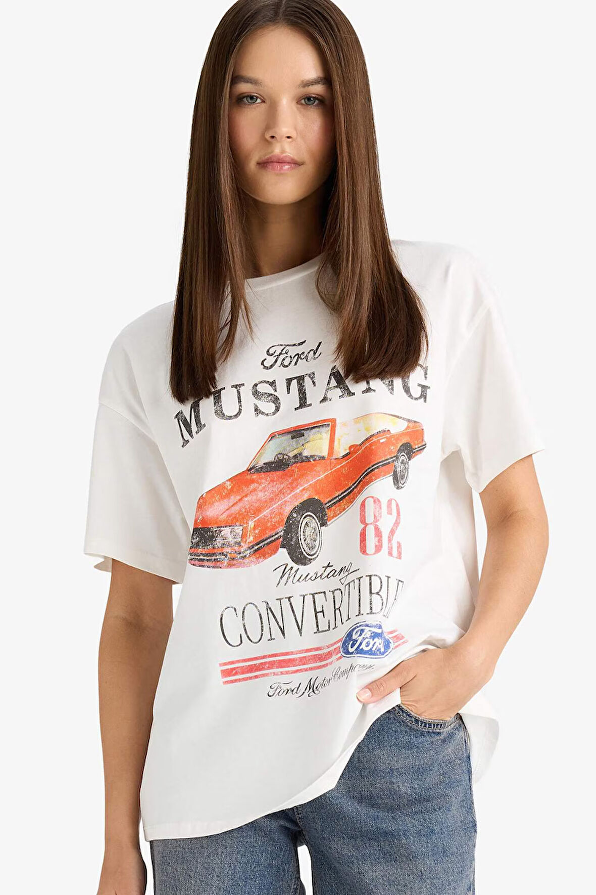 Ford Motor Company Oversize Geniş Kalıp Bisiklet Yaka Kısa Kollu Tişört