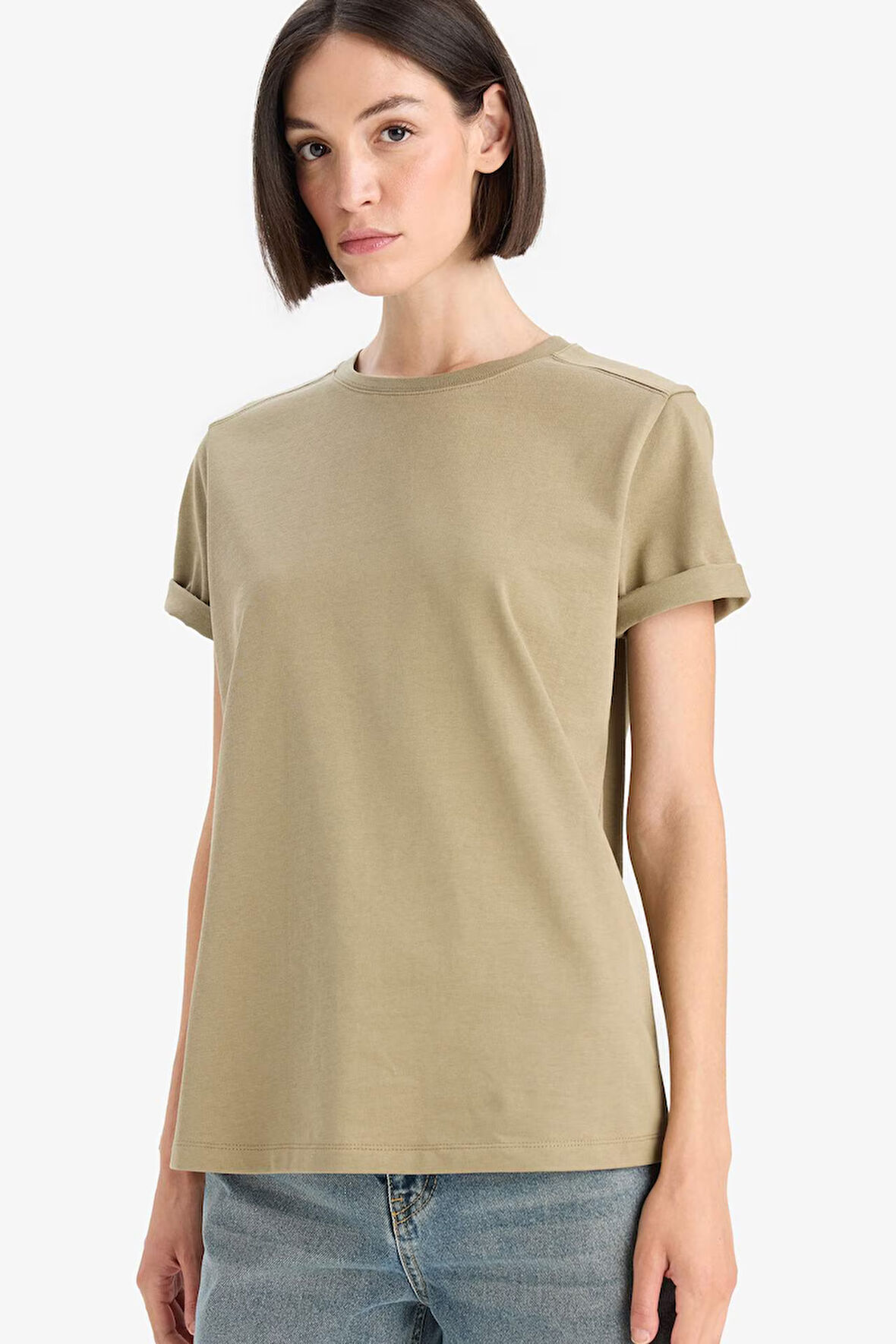 Regular Fit Bisiklet Yaka Basic Düz Premium Kısa Kollu Tişört