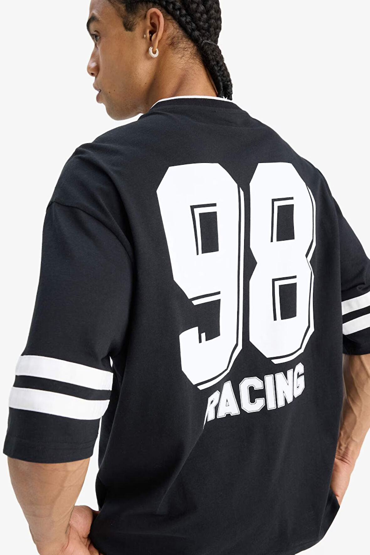 %100 Pamuk Loose Fit Bisiklet Yaka Baskılı Kısa Kollu Tişört