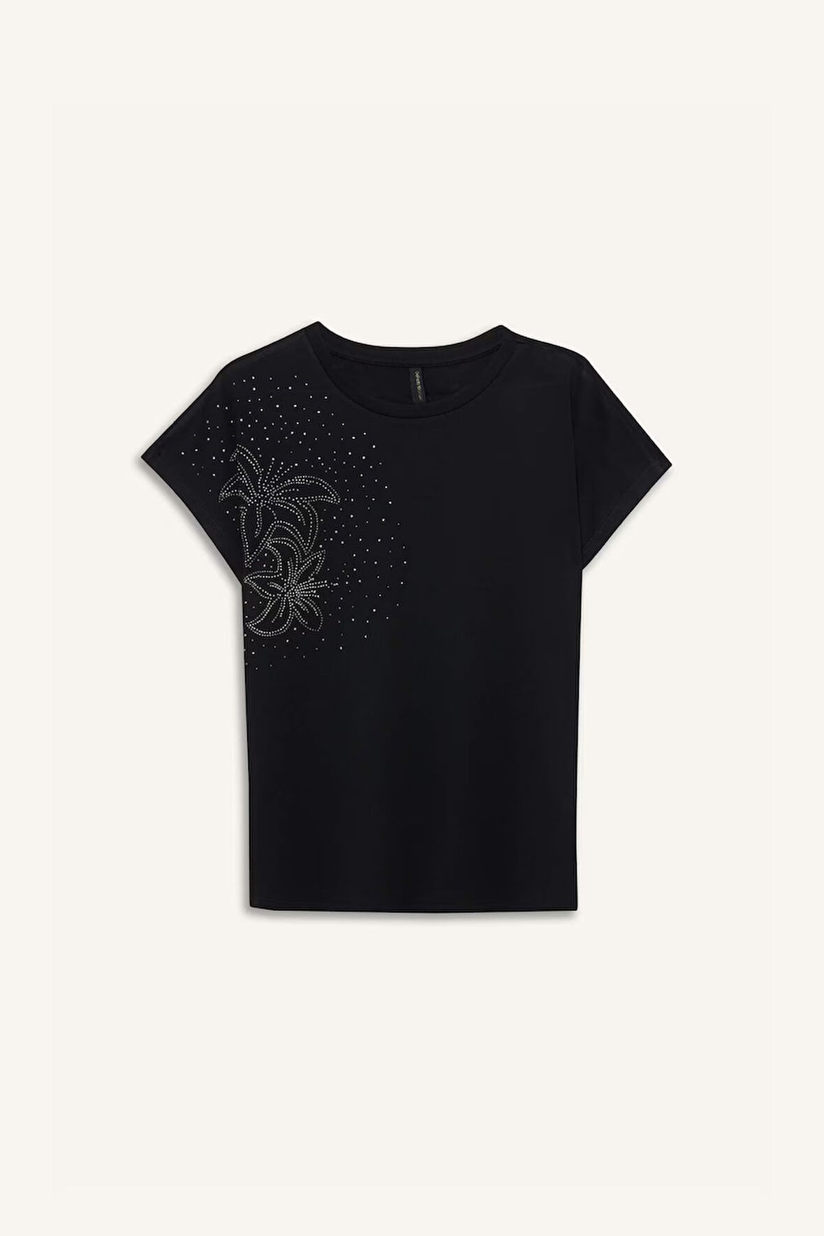 Bisiklet Yaka Taş Baskılı Kısa Kollu Tişört