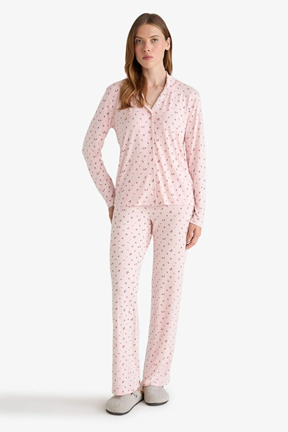 Pijama Takımı Regular Fit Desenli Uzun Kollu Üst Uzun Alt-Fall in Love 