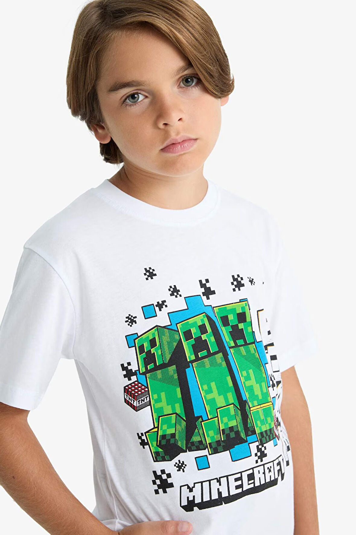 Erkek Çocuk Minecraft Bisiklet Yaka Kısa Kollu Tişört