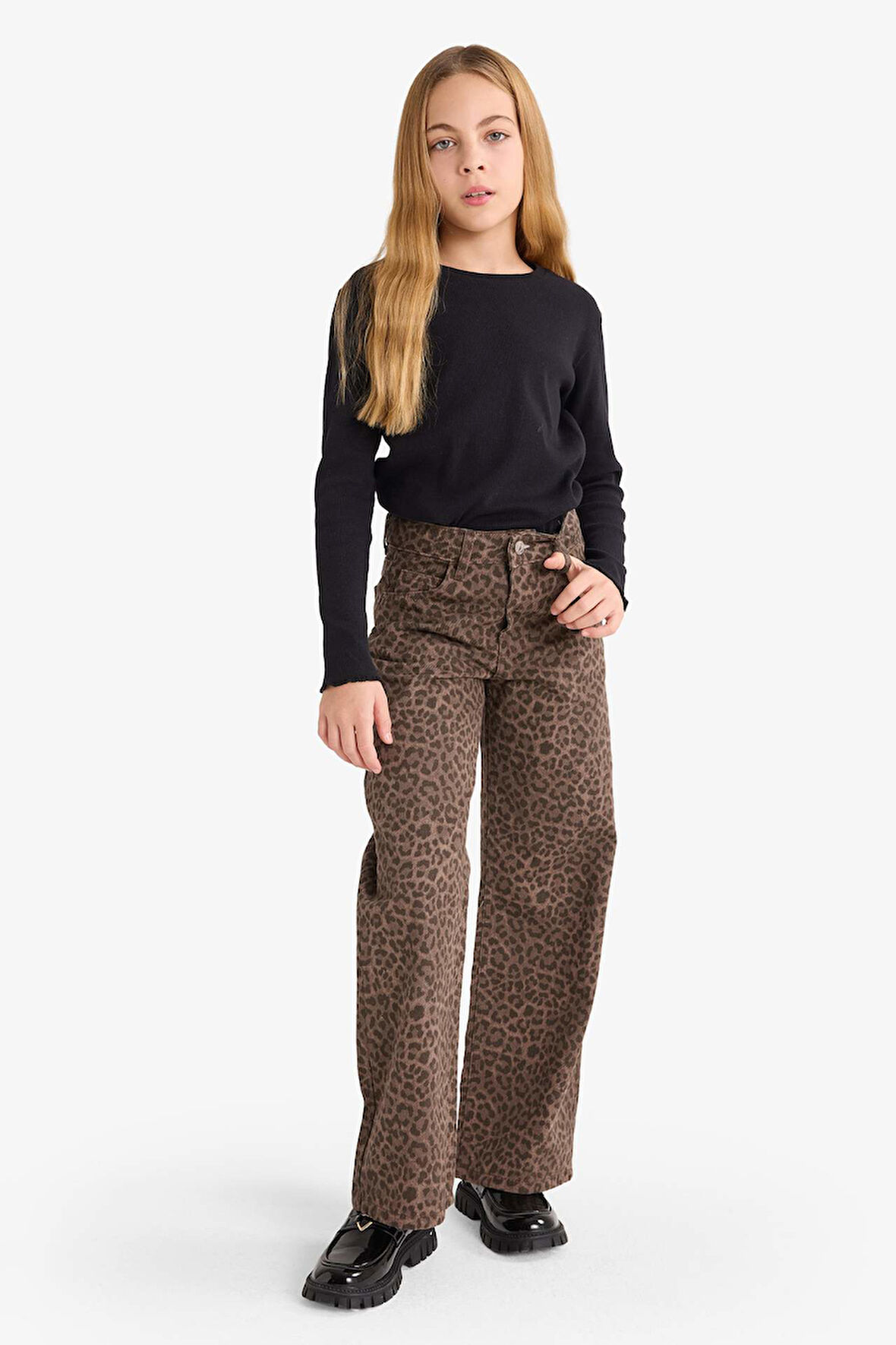 Kız Çocuk Flare Fit Leopar Desenli İspanyol Paça Pantolon 