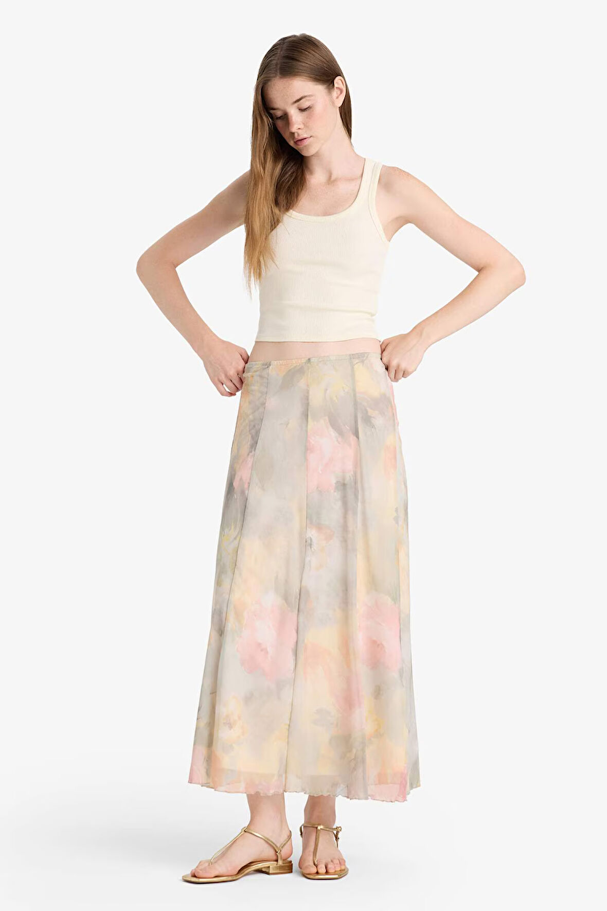 Coool A Kesim Floral Normal Bel Tül Maxi Etek