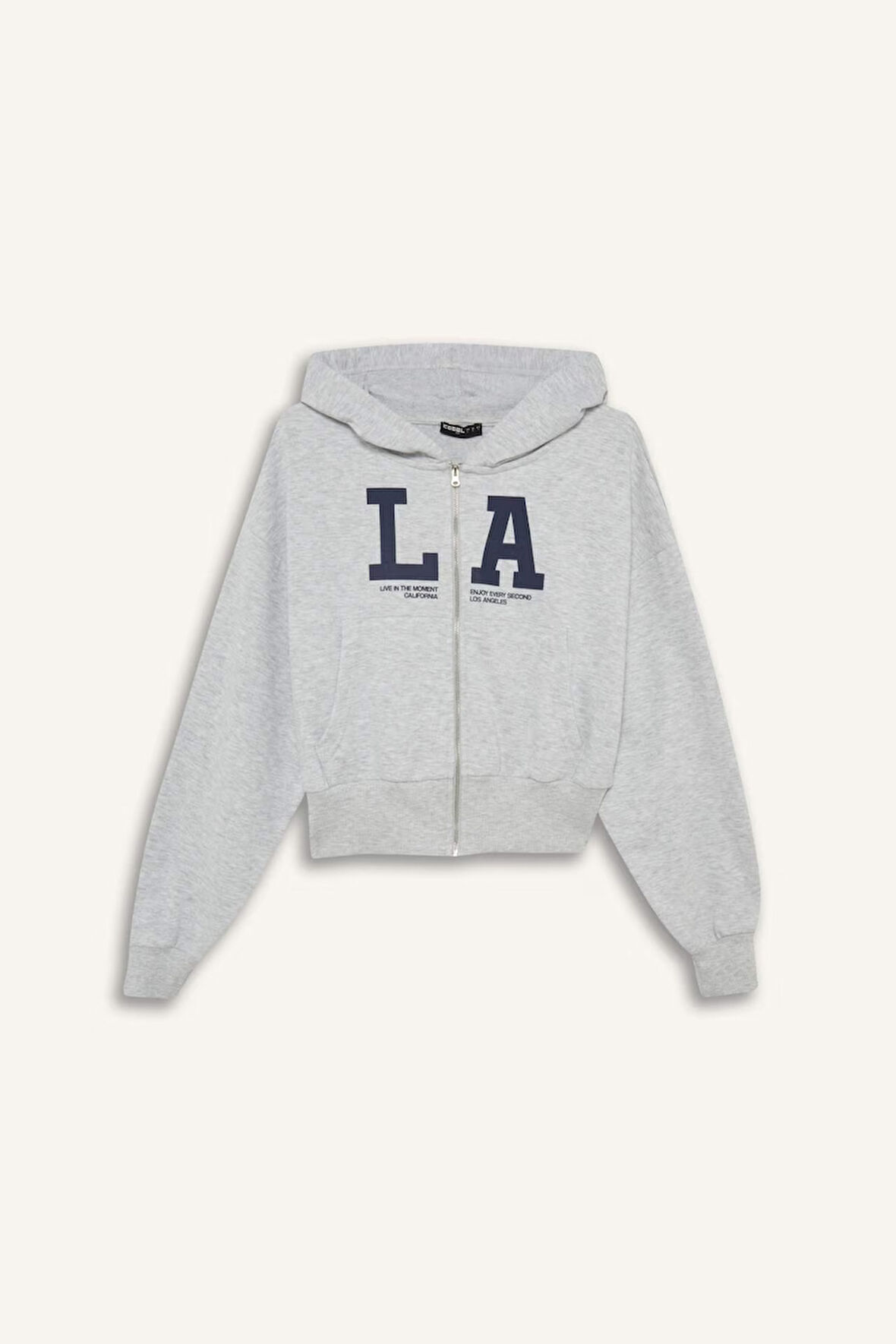 Coool Cropped Fit Kapüşonlu Baskılı Fermuarlı Sweatshirt