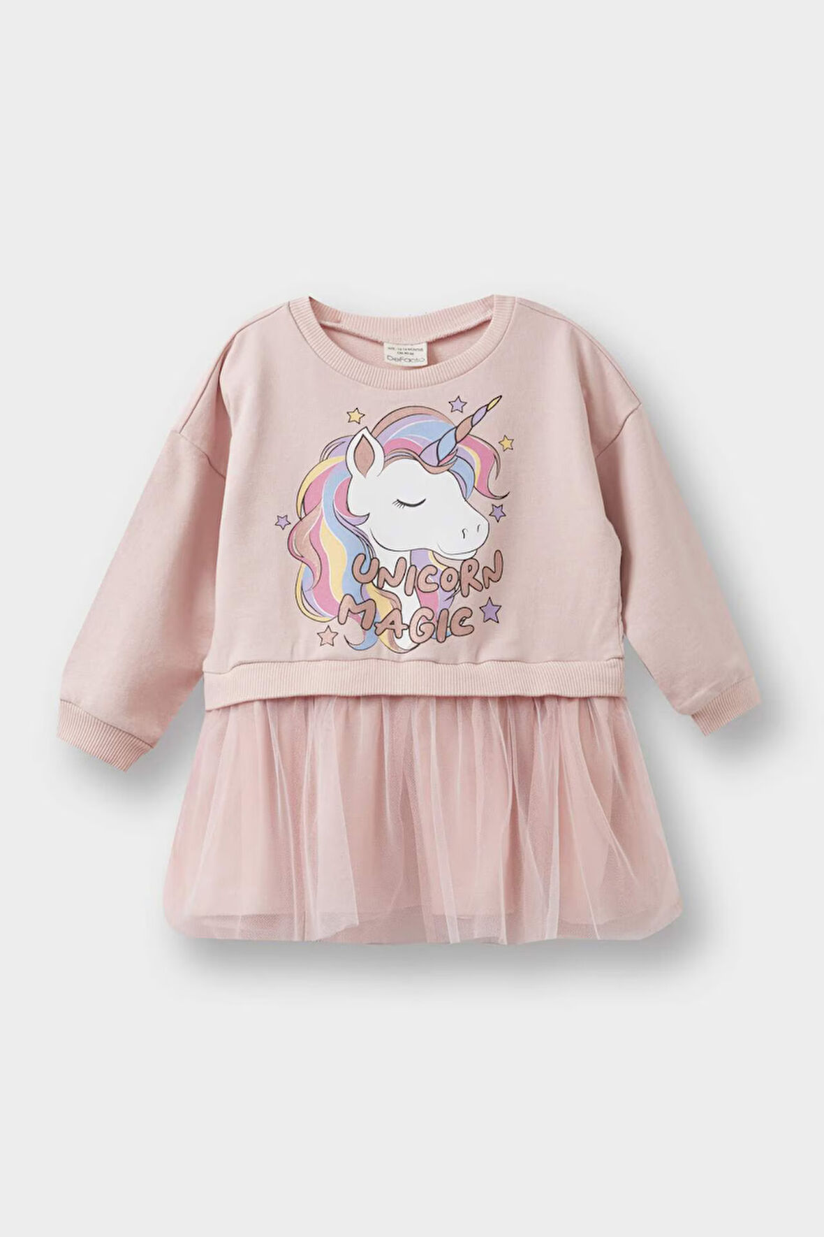 Kız Bebek Unicorn Baskılı Uzun Kollu Tül Elbise