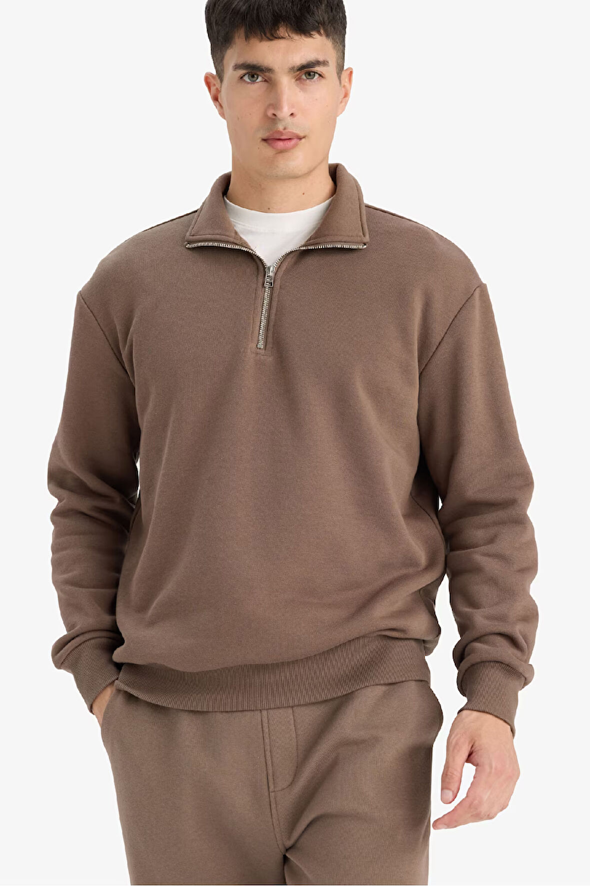 Regular Fit Dik Yaka Kalın Sweatshirt Kumaşı Sweatshirt