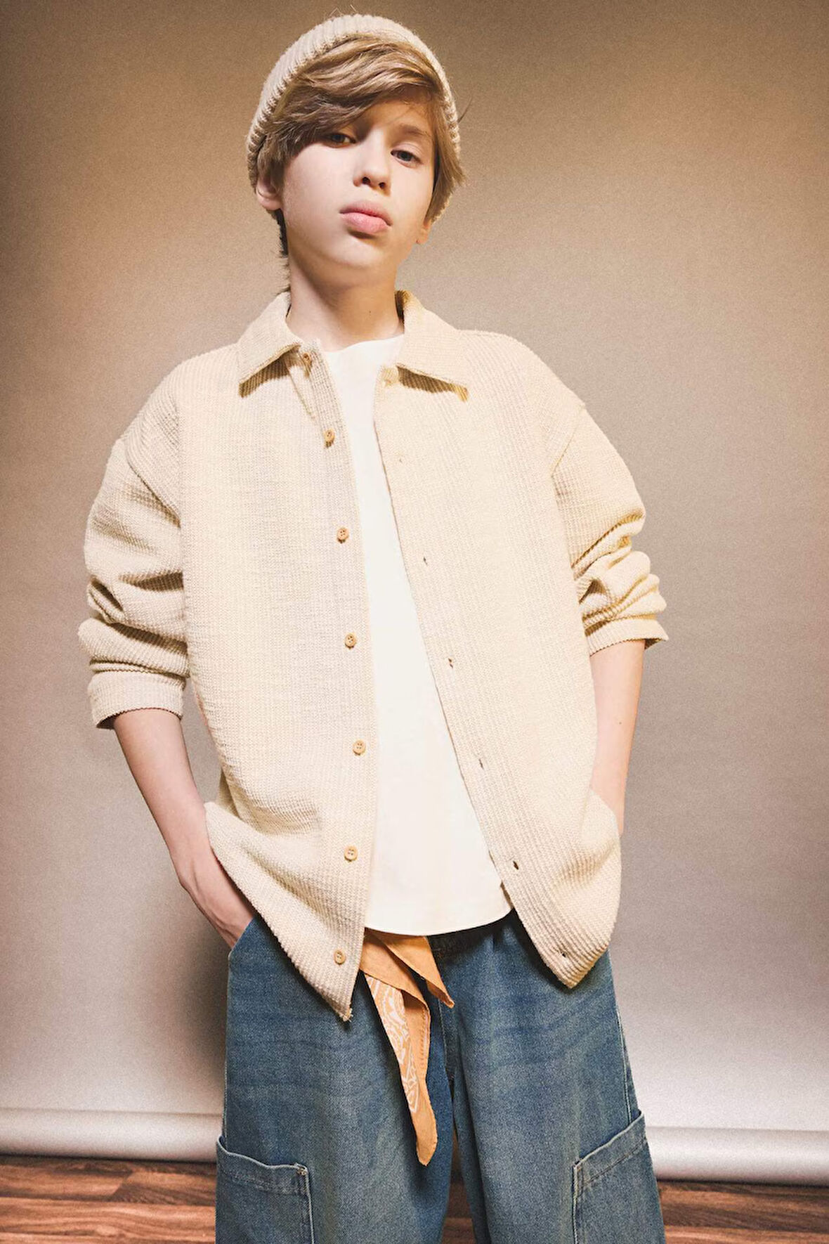 Erkek Çocuk Polo Yaka Jakarlı Uzun Kollu Gömlek