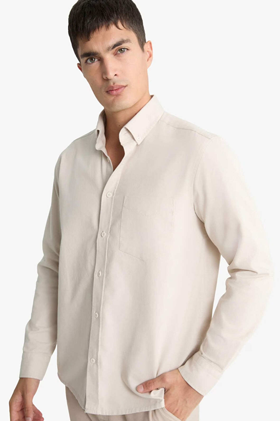 Regular Fit Polo Yaka Gabardin Uzun Kollu Gömlek