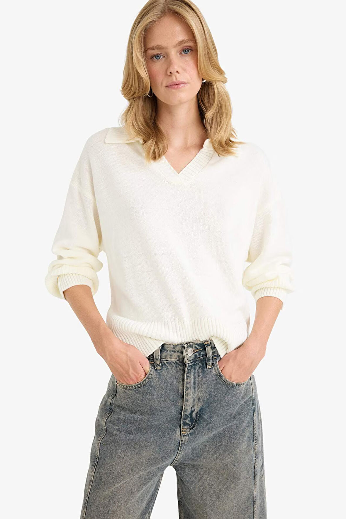 Oversize Geniş Kalıp Polo Yaka Triko Kazak