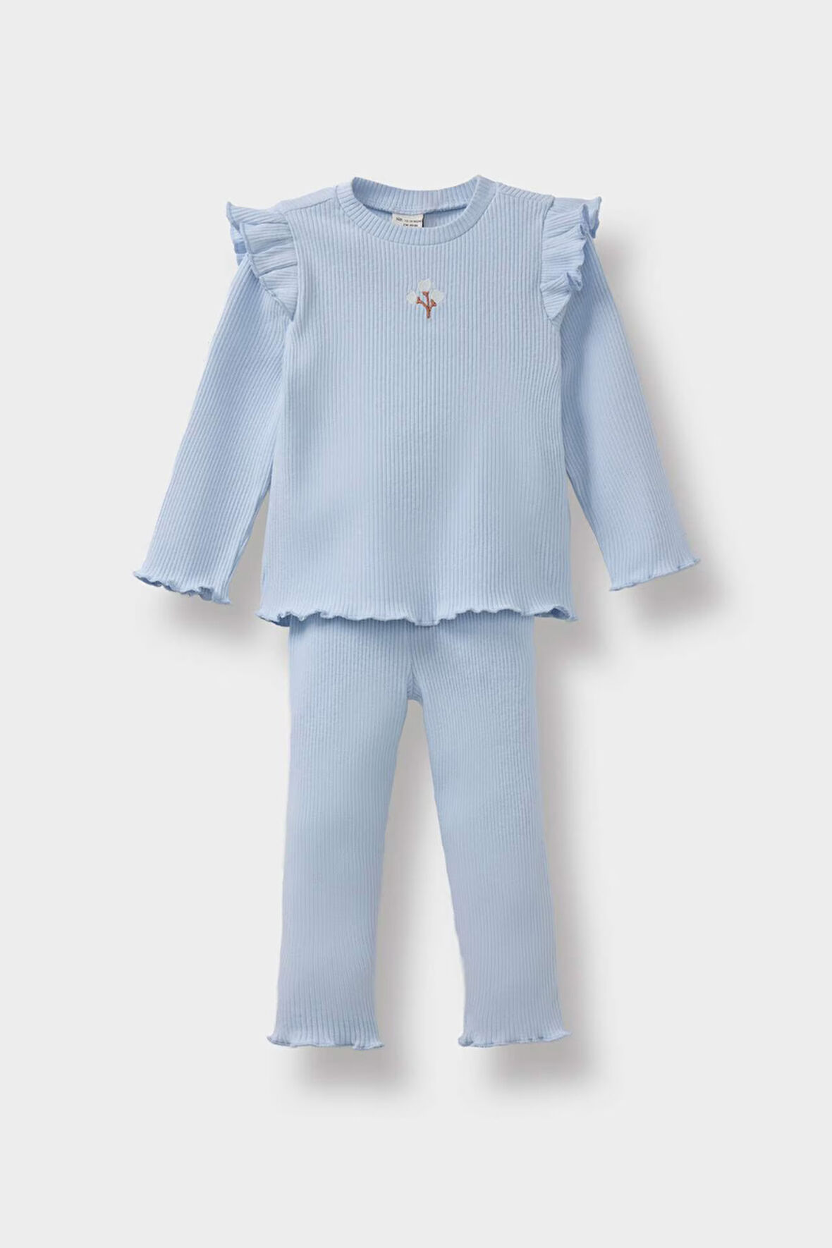 Kız Bebek 2'li Takım Çiçekli Uzun Kollu Fitilli Kaşkorse Tişört Tayt