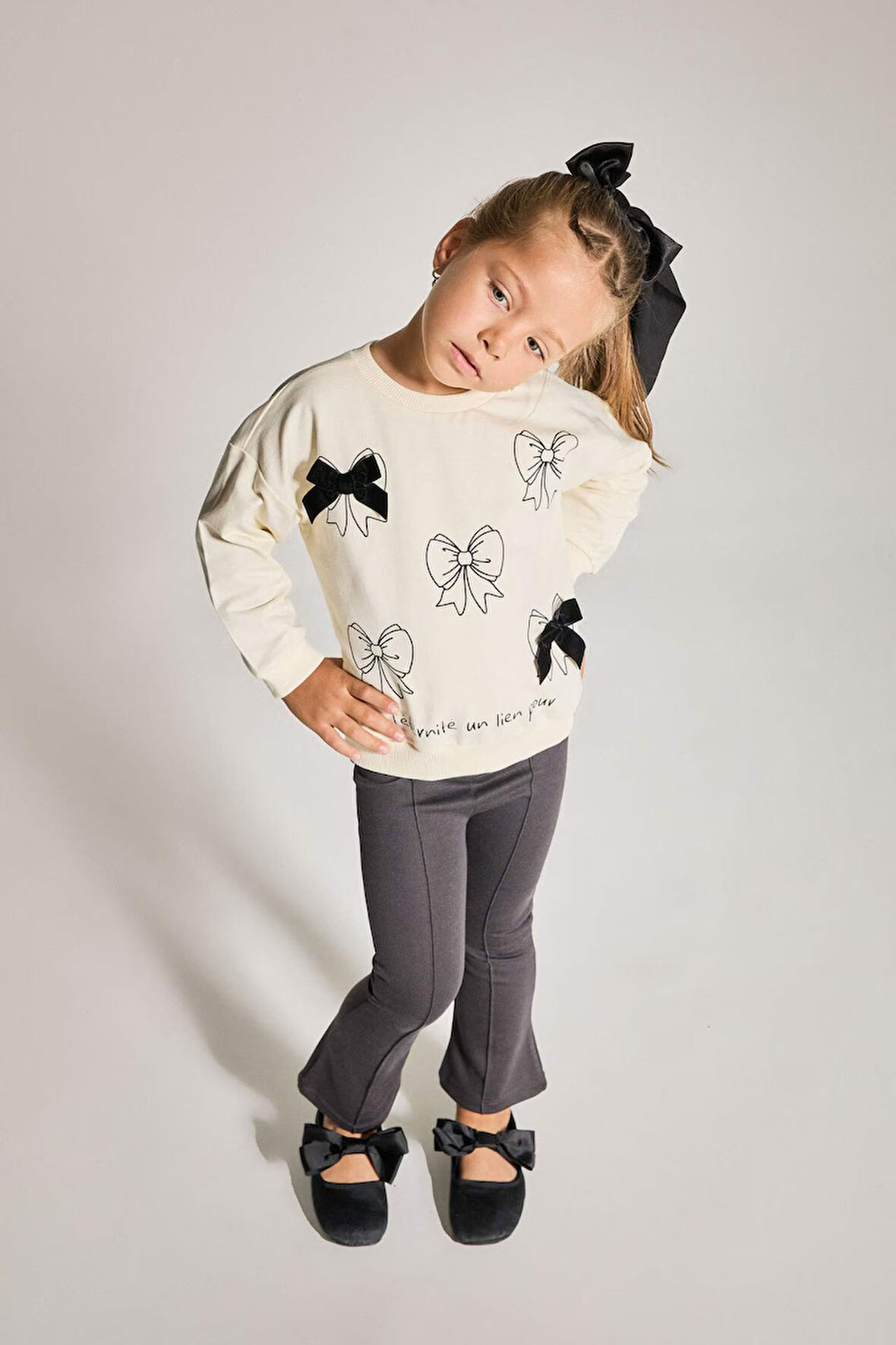 Kız Bebek 2'li Takım Baskılı Sweatshirt İspanyol Paça Tayt