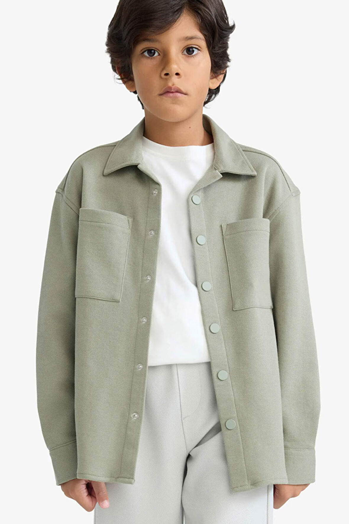 Erkek Çocuk Oversize Geniş Kalıp Polo Yaka Uzun Kollu Gömlek