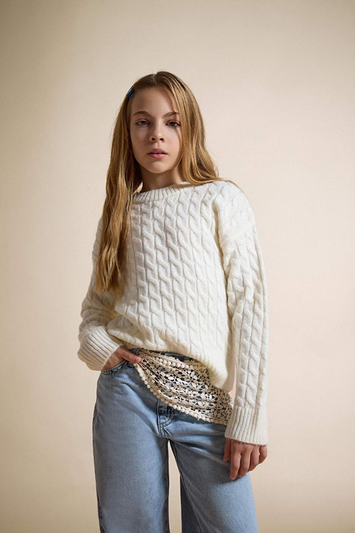 Kız Çocuk Bisiklet Yaka Triko Kazak 