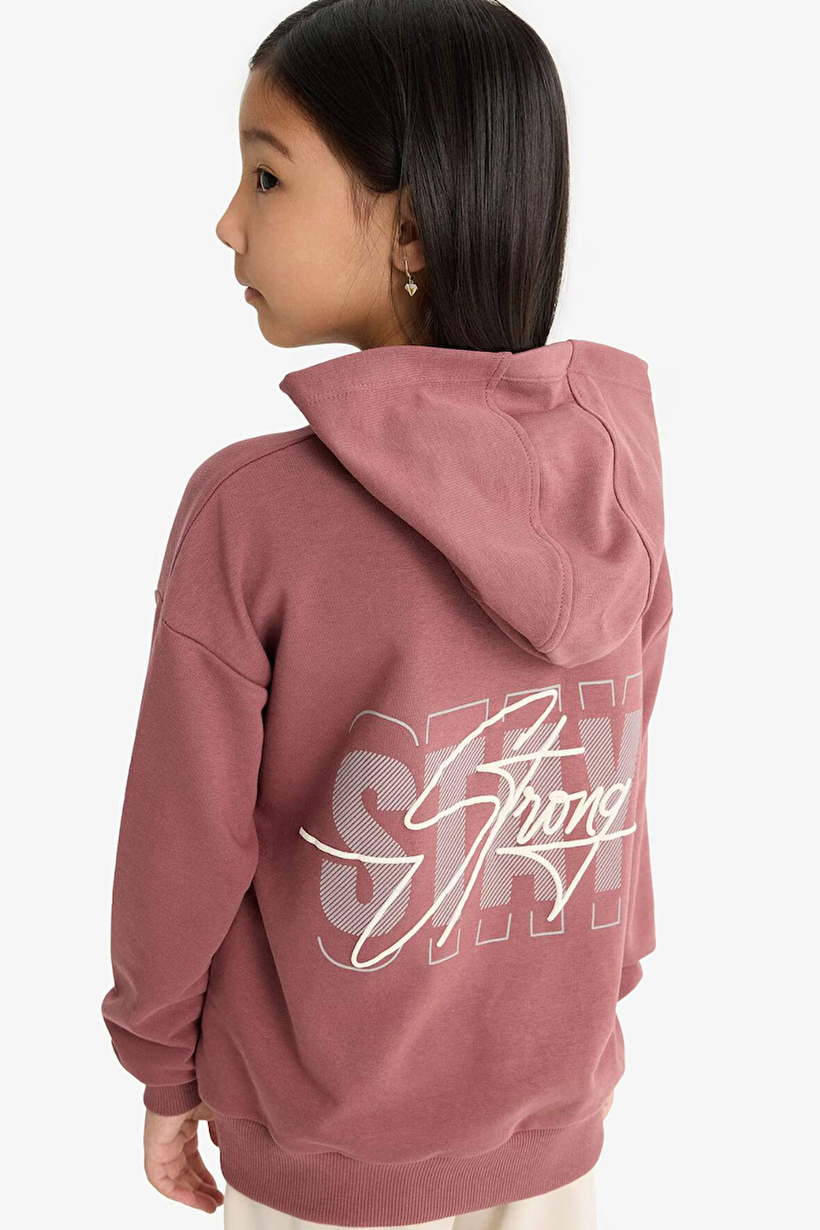 Kız Çocuk Oversize Geniş Kalıp Kapüşonlu Sırt Baskılı Sweatshirt