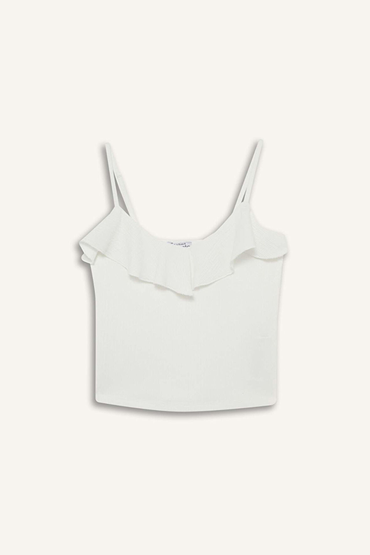 DeFacto Slim Fit Dar Kesim Fırfırlı Yaka Beyaz Askılı Atlet F6330AX25HSWT32