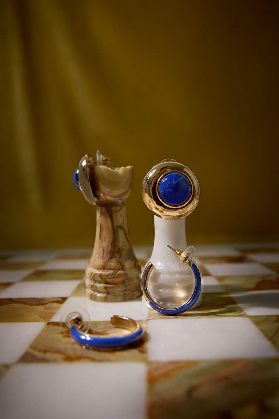 Kadın 2'li Mavi Taşlı Gold Küpe