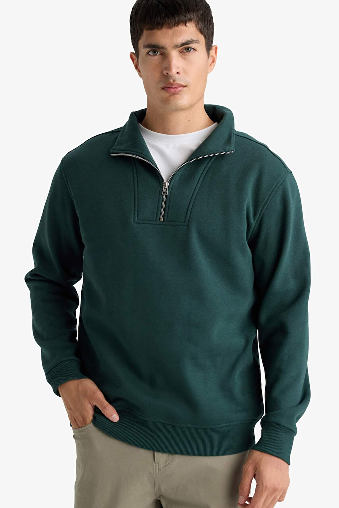 Regular Fit Yarım Balıkçı Yaka Fermuarlı Kalın Sweatshirt