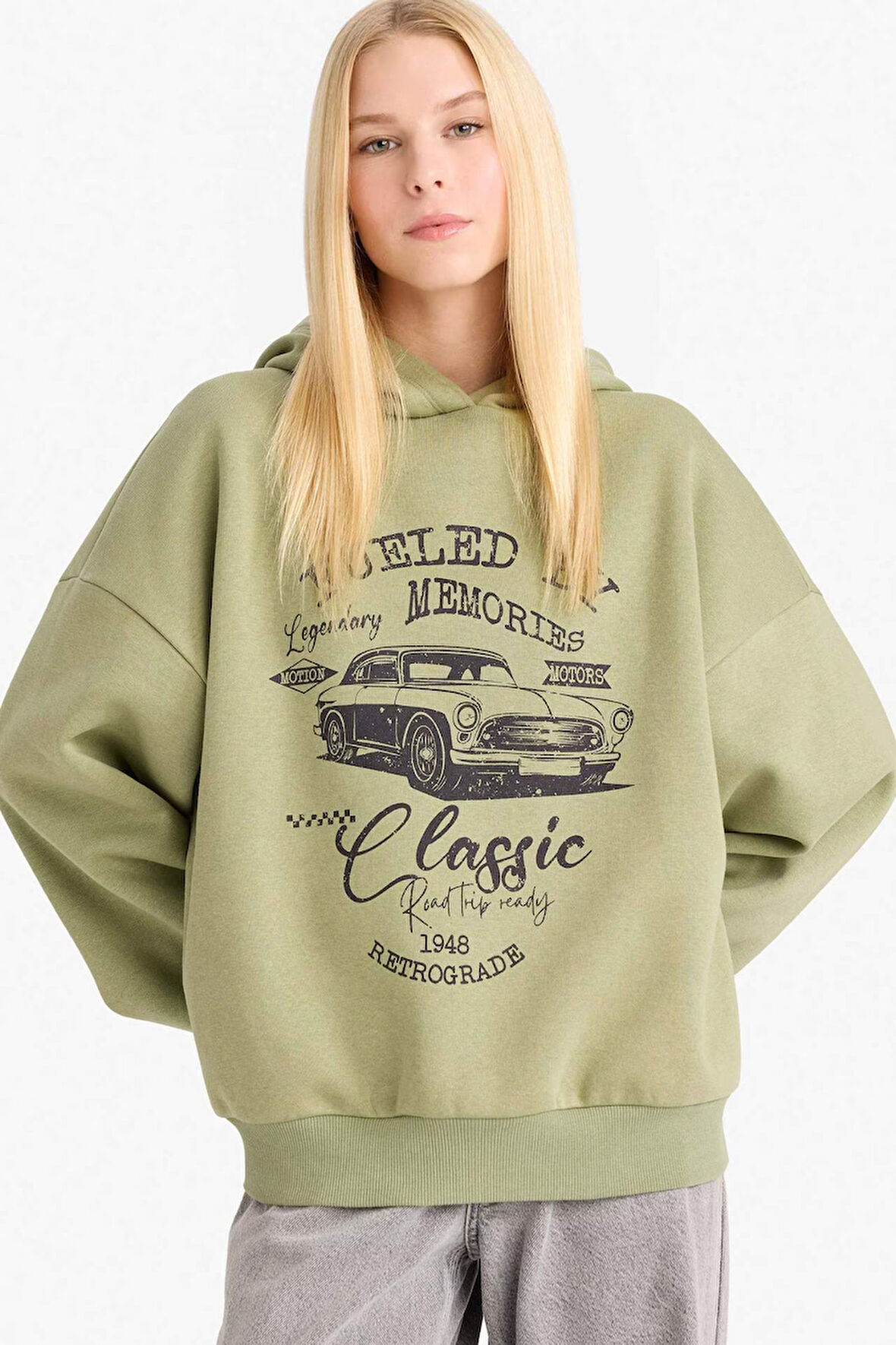 Overshirt Fit Kapüşonlu Baskılı Sweatshirt