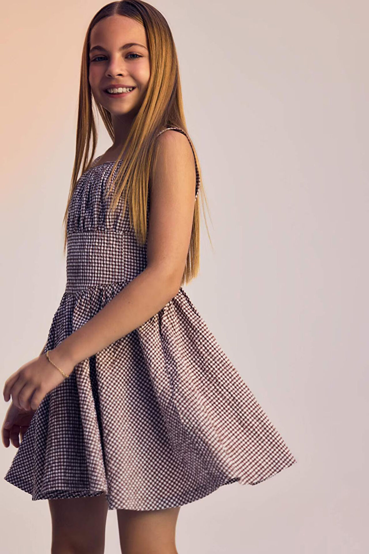 Kız Çocuk Krinkıl Viskon Kareli Askılı Elbise