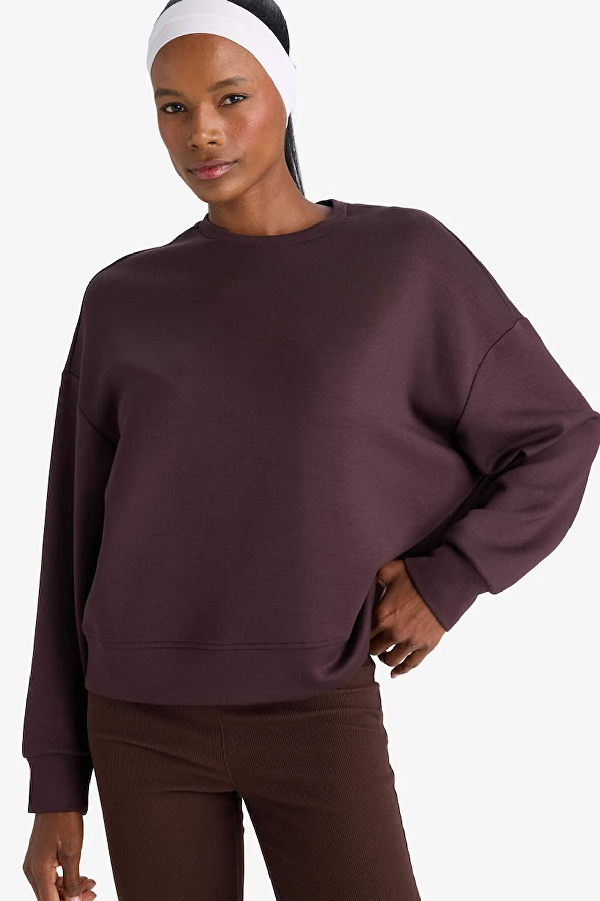 DeFactoFit Oversize Geniş Kalıp Bisiklet Yaka Modal Sporcu Sweatshirt