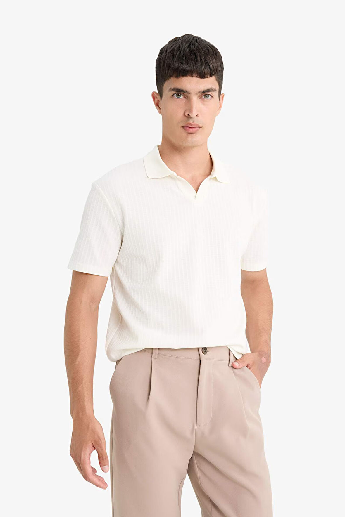 Regular Fit Polo Yaka Waffle Kısa Kollu Tişört