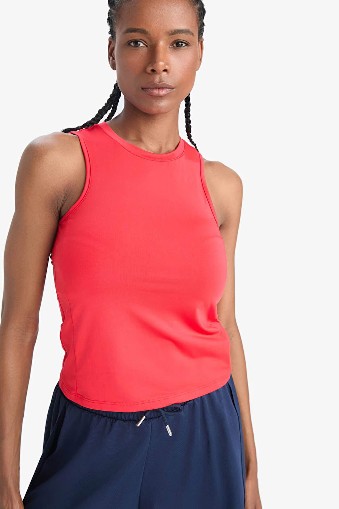 DeFactoFit Slim Fit Dar Kesim Basic Düz Bisiklet Yaka Kırmızı Sporcu Atlet F3265AX25SMRD197