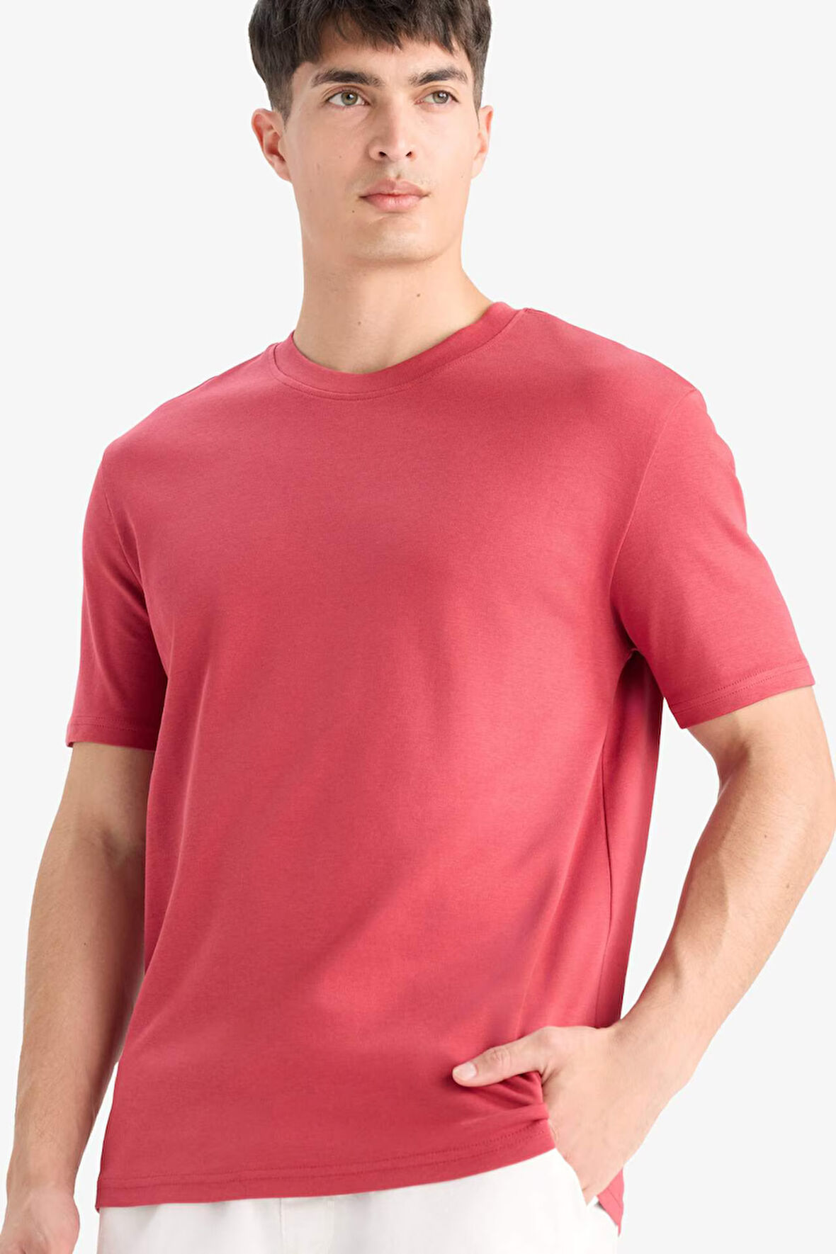 DeFacto %100 Pamuk Regular Fit Bisiklet Yaka Basic Düz Kısa Kollu Tişört E7961AX25AUBR238