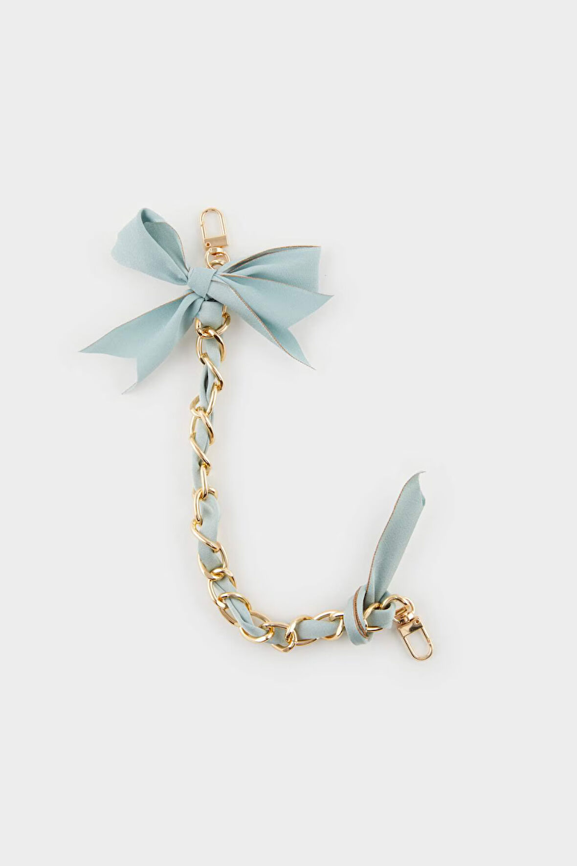 Kadın Mavi Kurdeleli Gold Charm Anahtarlık