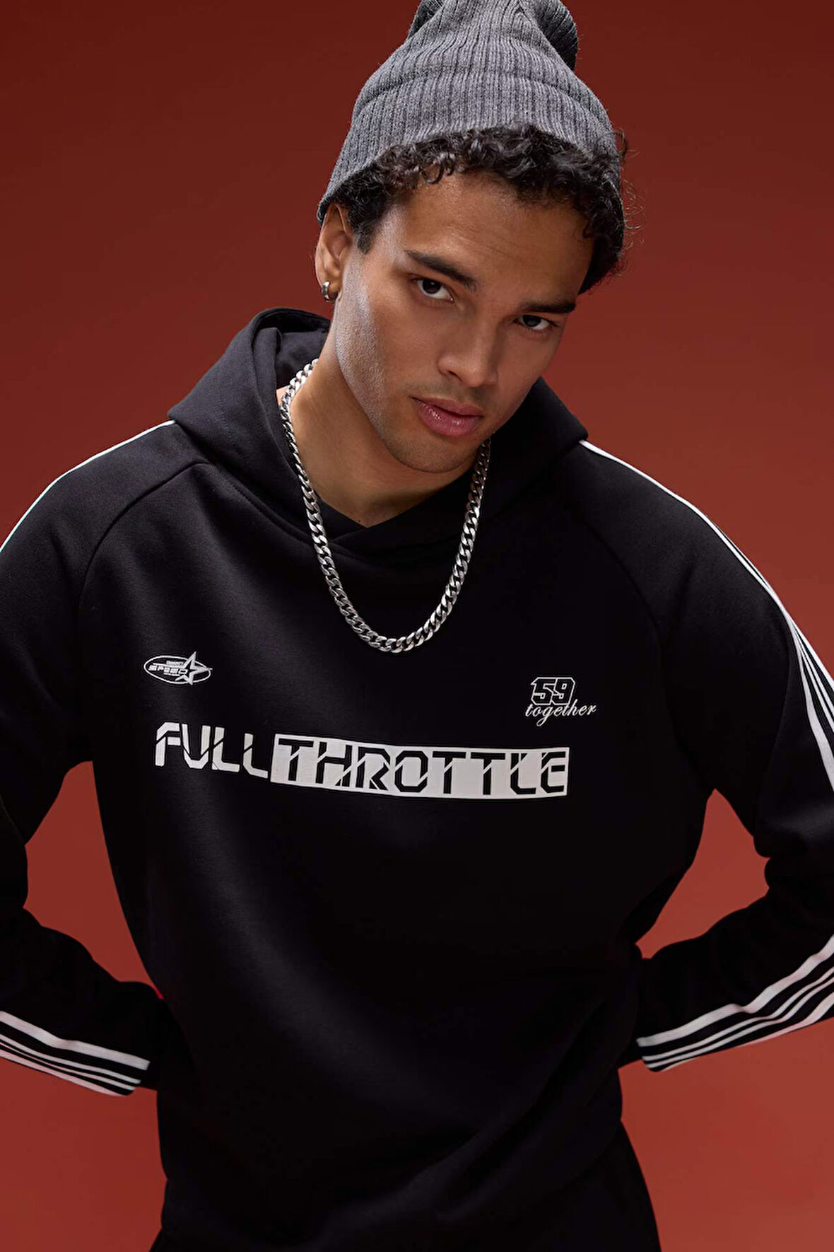 Boxy Fit Kapüşonlu Baskılı Sweatshirt