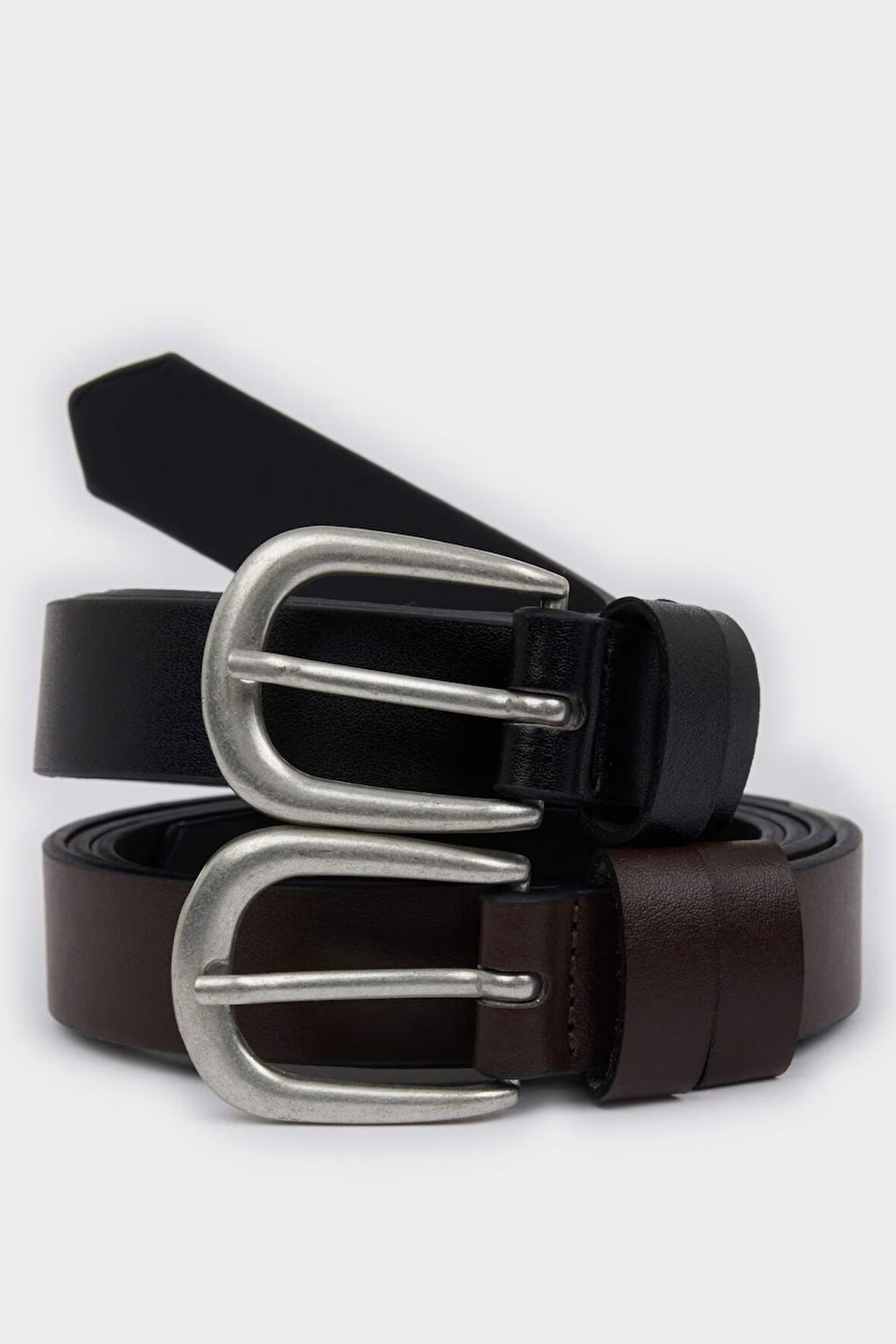 Erkek Oval Toka Suni Deri 2'li Klasik Kemer