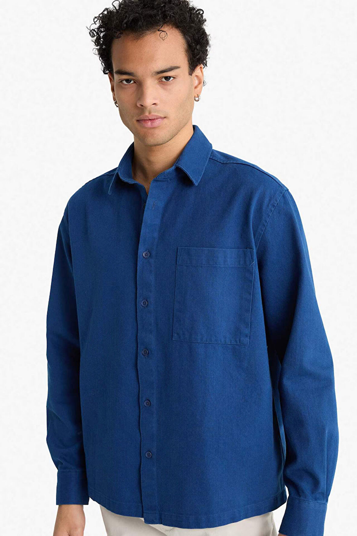 Boxy Fit Dokuma Uzun Kollu Gömlek