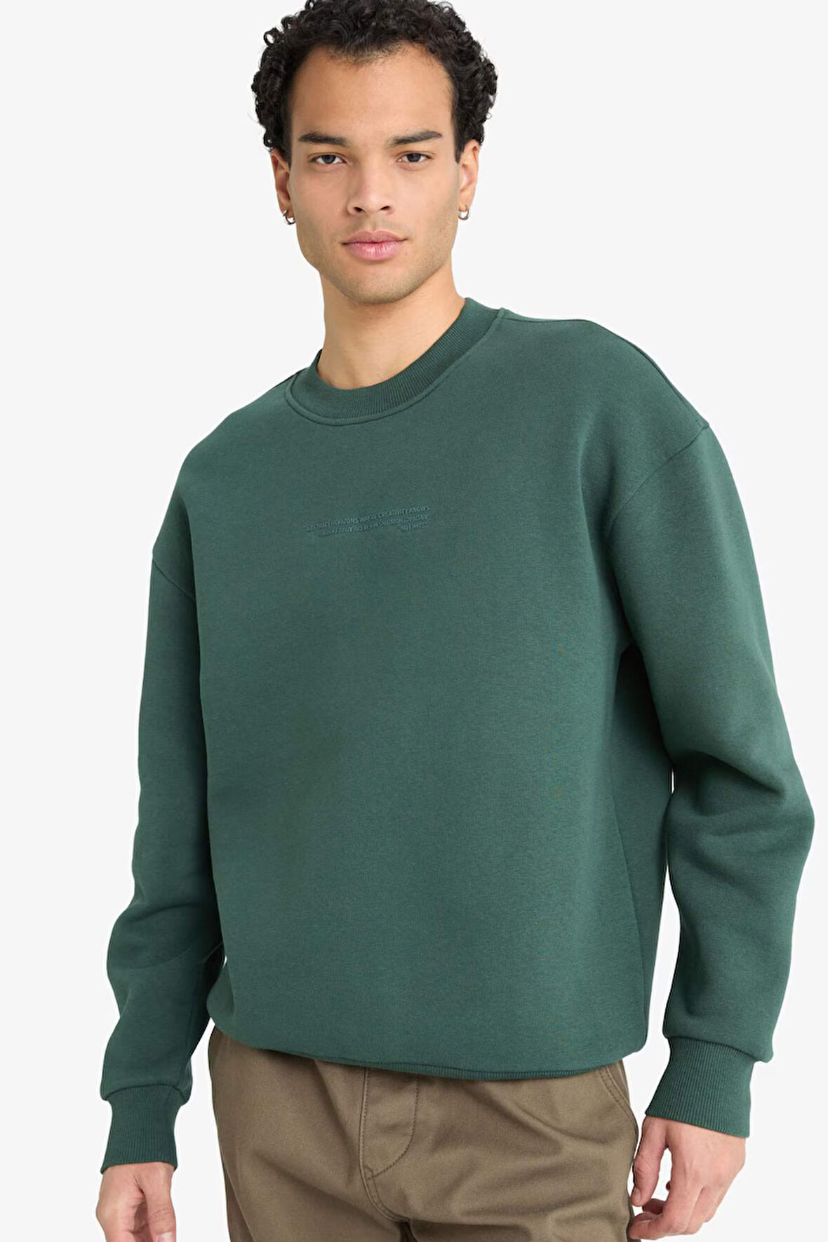 Boxy Fit Bisiklet Yaka İçi Yumuşak Tüylü Baskılı Sweatshirt