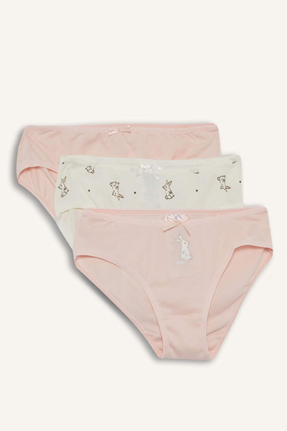 Kız Çocuk Tavşan Baskılı Ribana 3'lü Slip Külot