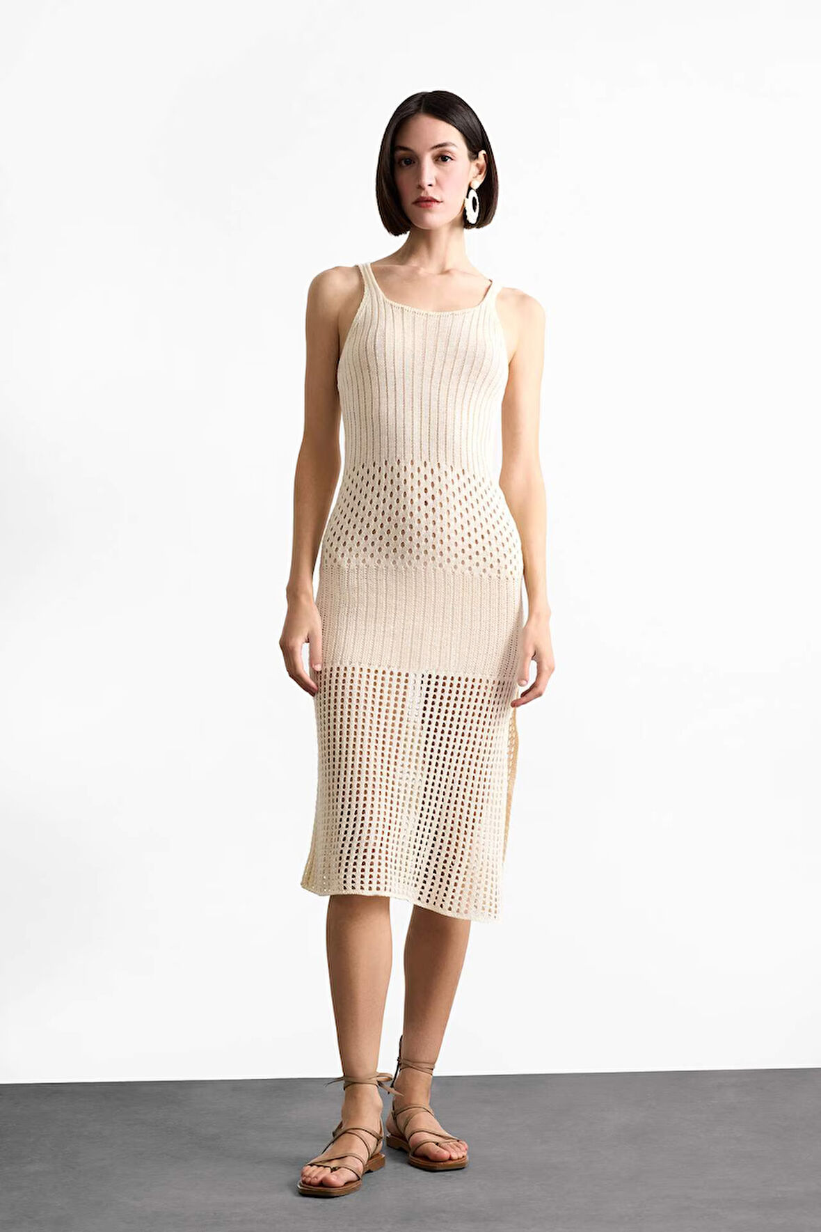 Askılı Kroşe Triko Midi Plaj Elbisesi