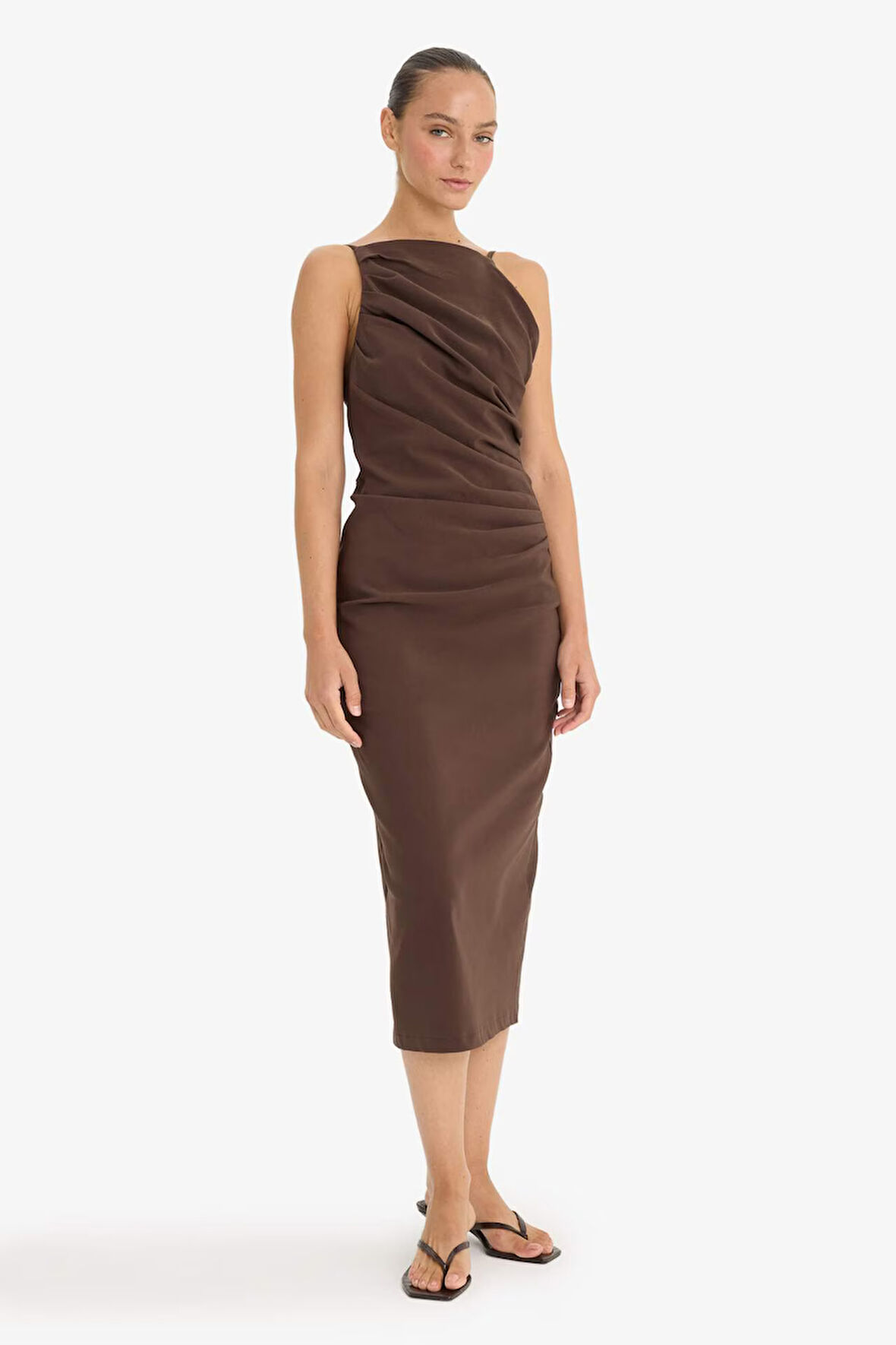 Bodycon Vücudu Saran Bengalin Kolsuz Elbise