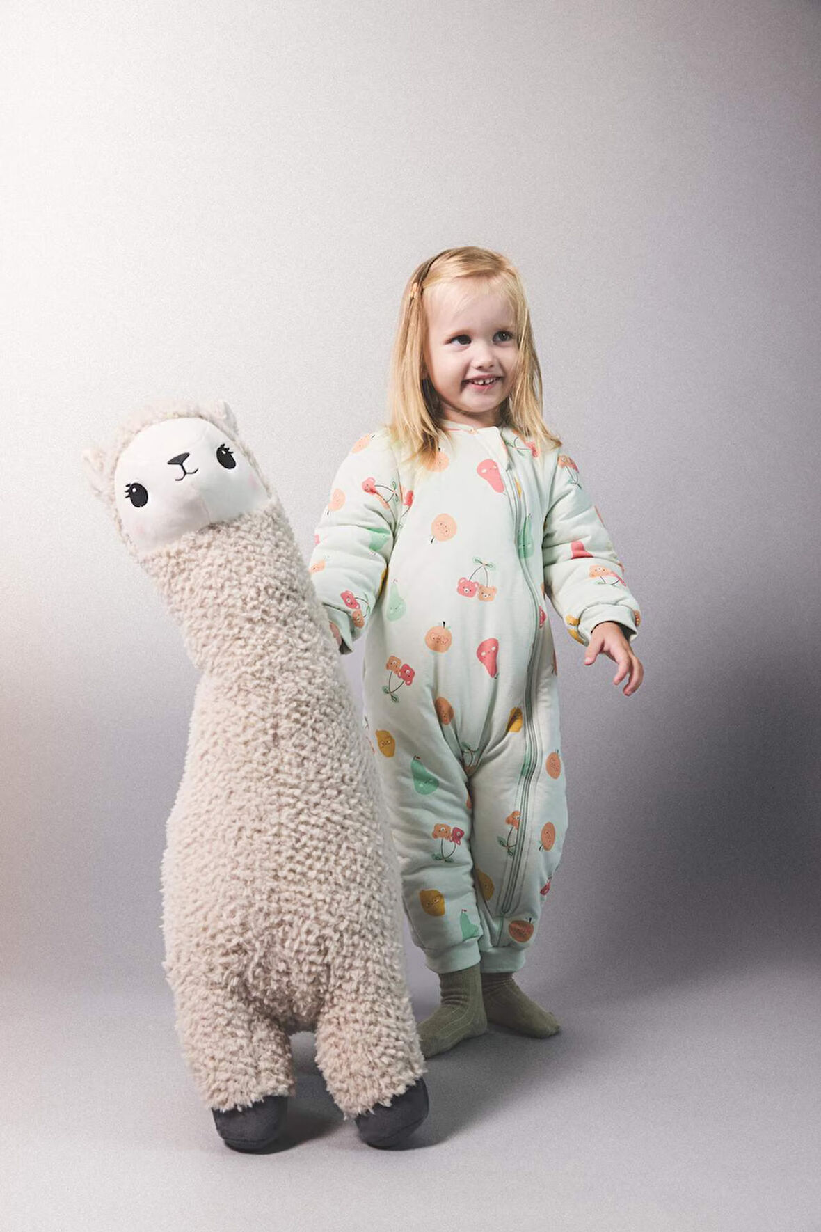 Kız Bebek 2,5 Tog Elyaf Baskılı Penye Fermuarlı Uzun Kollu Tulum