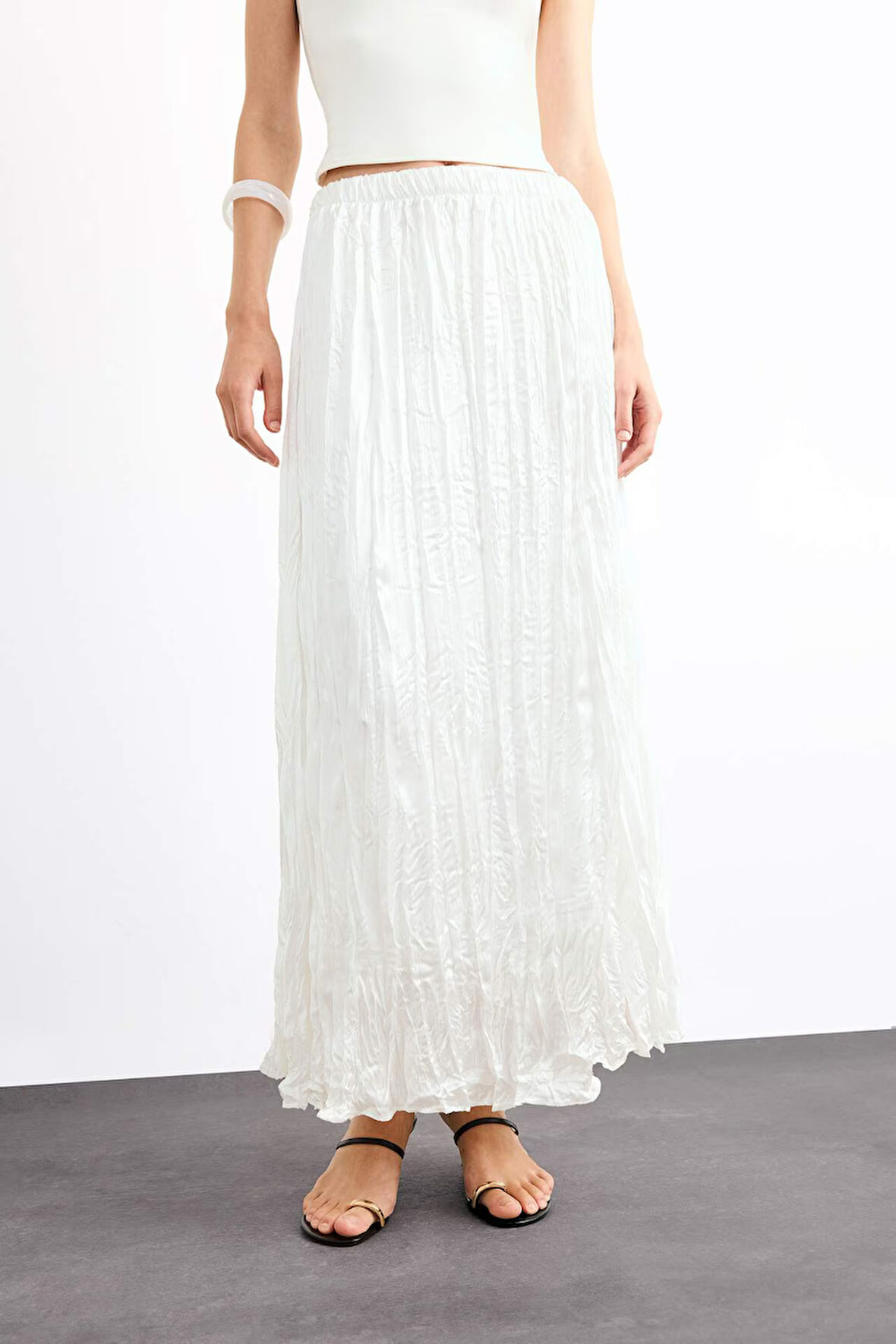 Relax Fit Beli Lastikli Saten Uzun Boy Etek