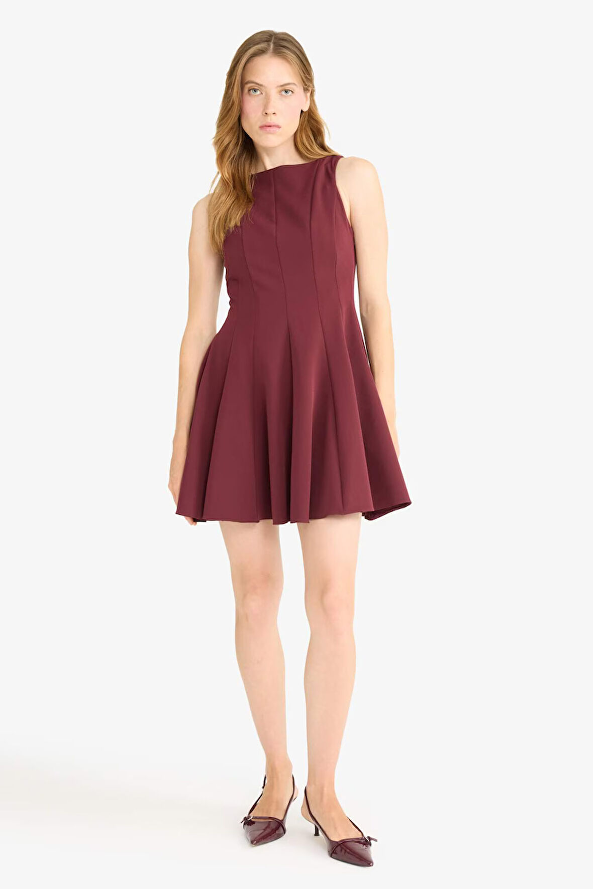 Kayık Yaka Kolsuz Mini Elbise