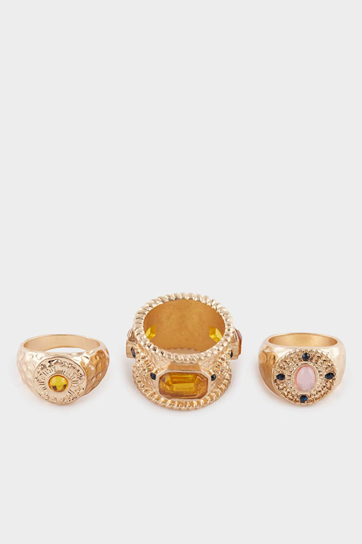 Kadın 3'lü Taşlı Gold Yüzük