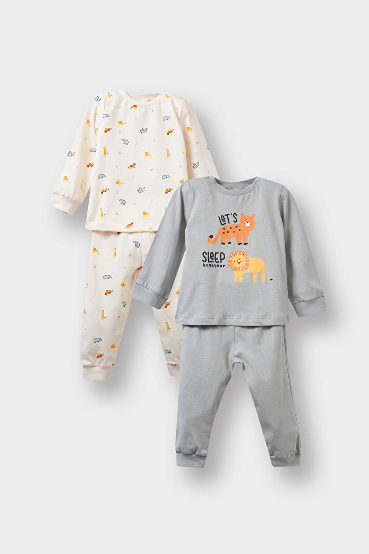 Erkek Bebek 4'lü Pijama Takımı Safari Baskılı Uzun Kollu Penye Üst Uzun Alt