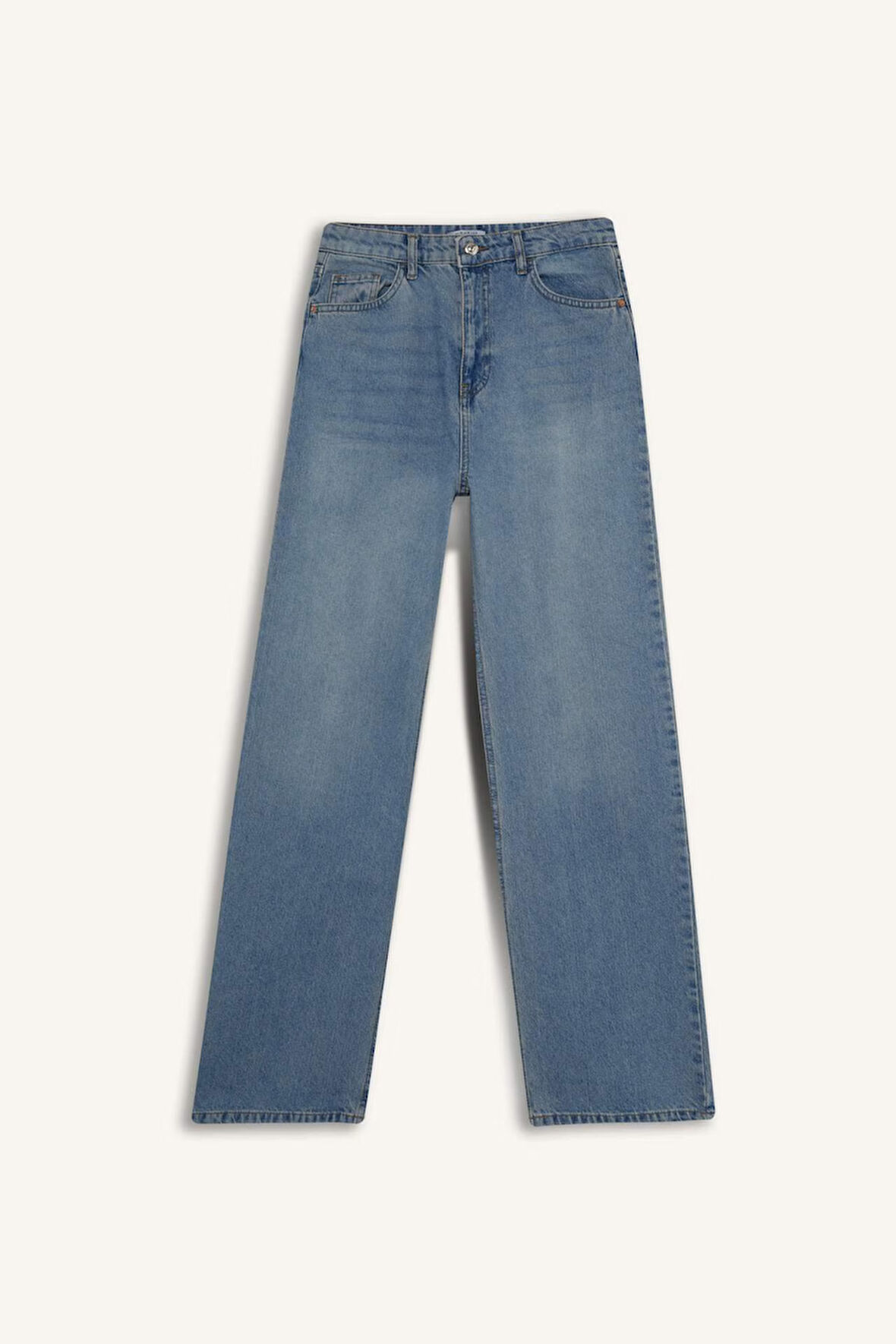 90's Wide Leg Yüksek Bel Uzun Jean Yıkamalı Pantolon