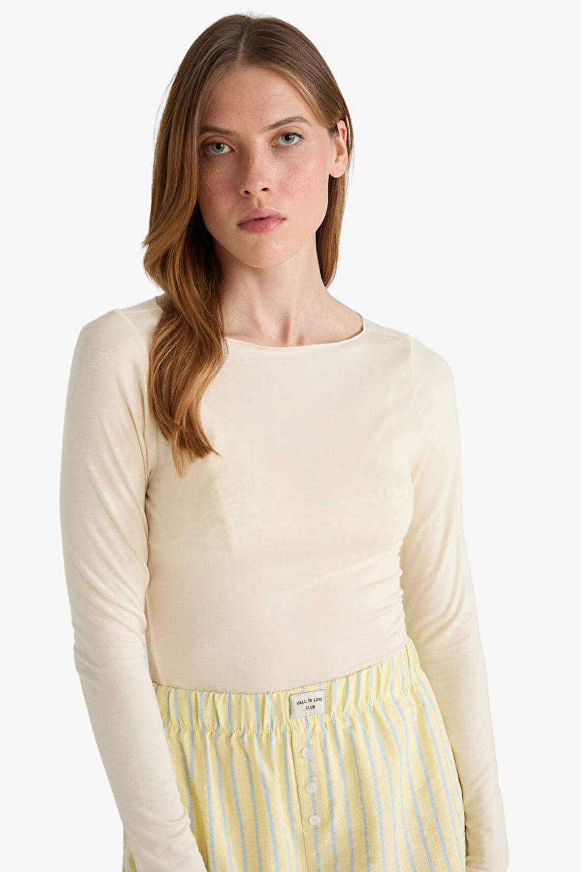 Modal Kaşmir Yumuşak Dokulu Kayık Yaka Uzun Kollu Üst-Fall in Love