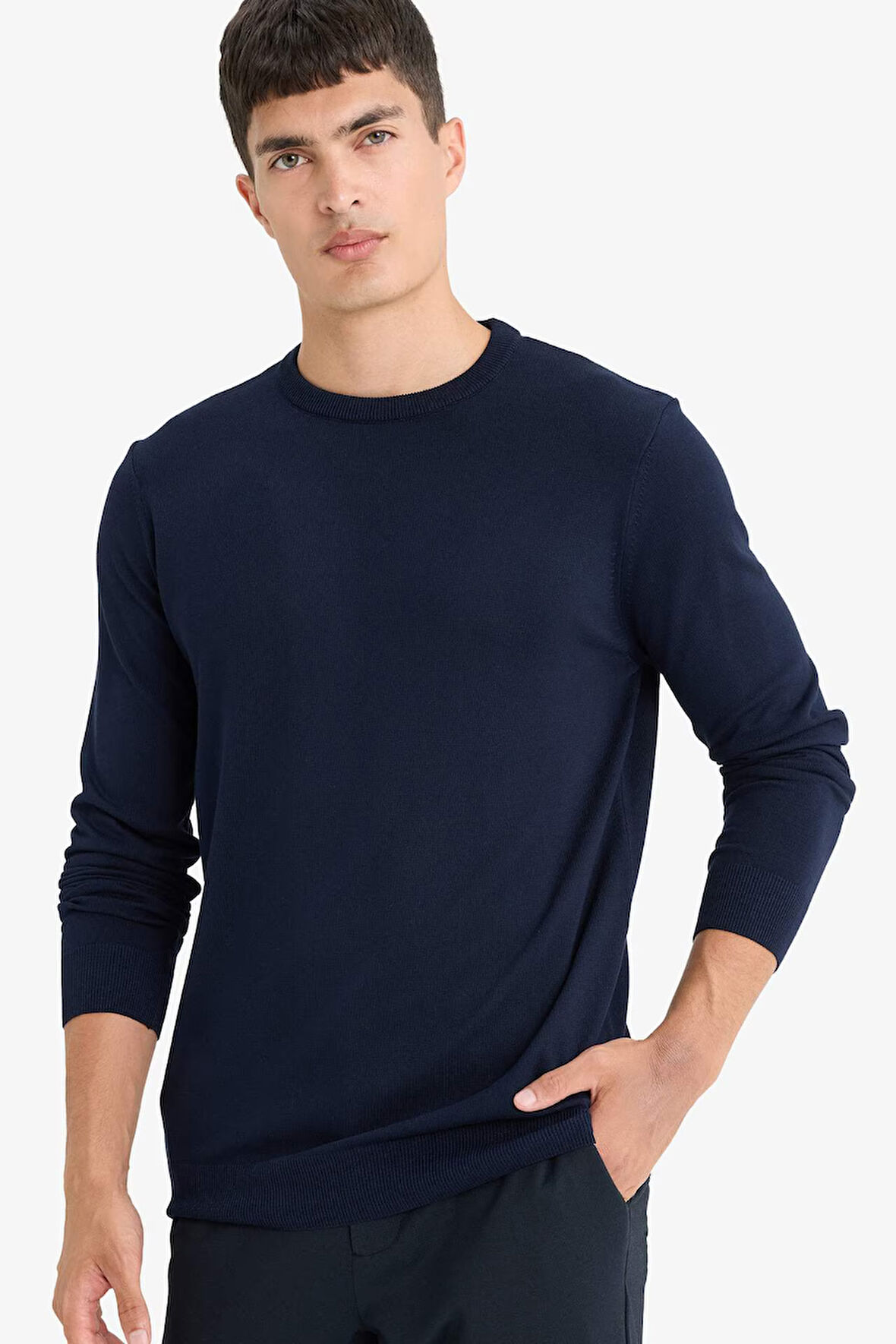 Regular Fit Bisiklet Yaka Basic Düz Premium Triko Kazak