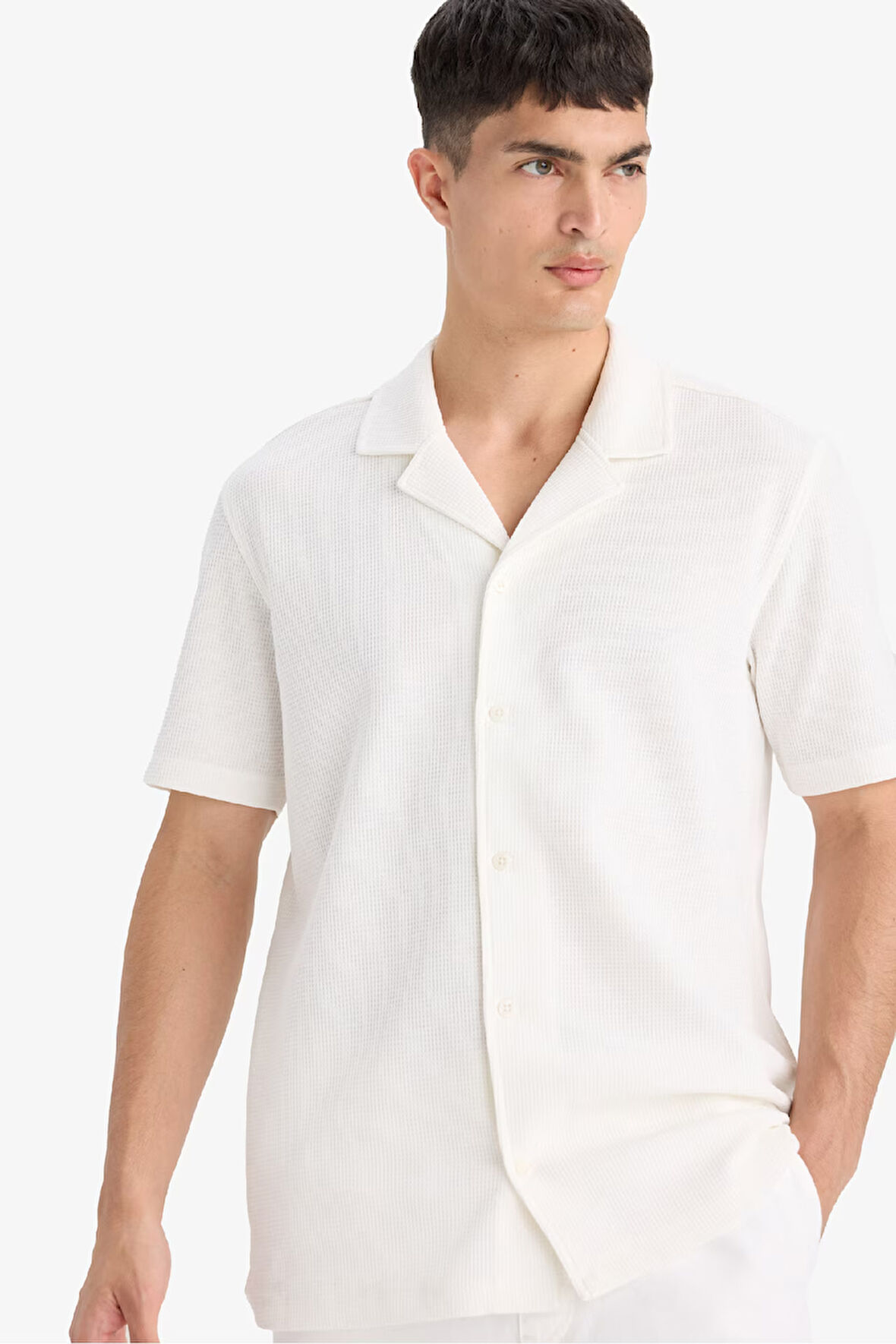 %100 Pamuk Regular Fit Polo Yaka Waffle Kısa Kollu Gömlek