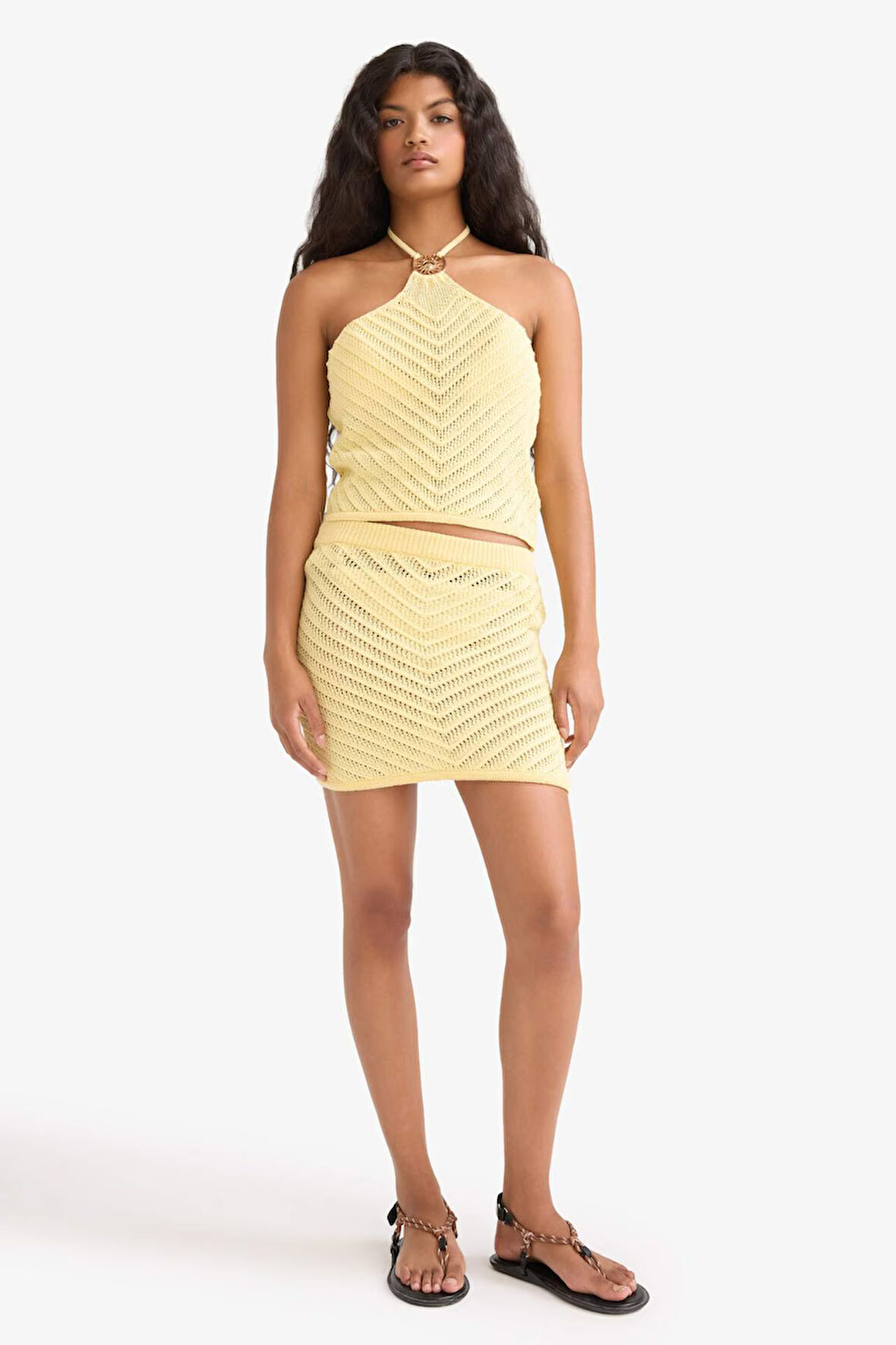 Slim Fit Dar Kesim Kroşe Mini Etek