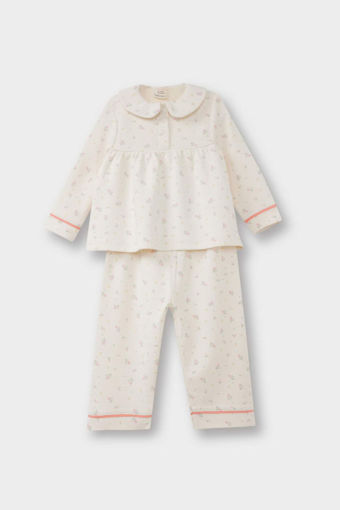 Kız Bebek Pijama Takımı Çiçekli Uzun Kollu Jakarlı Üst Uzun Alt