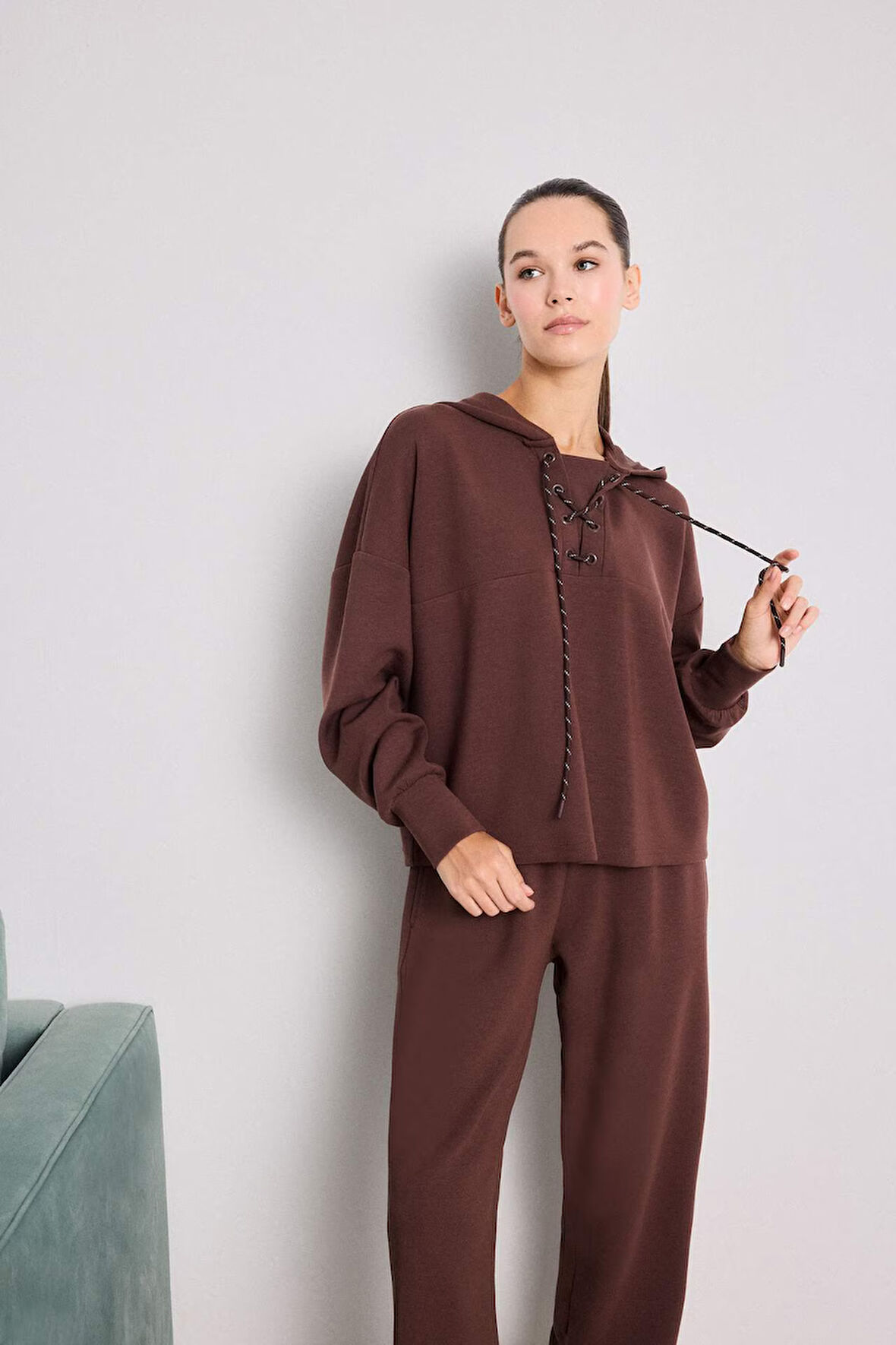 Modal Bağlama Detaylı Sweatshirt-Fall in Love Loungewear