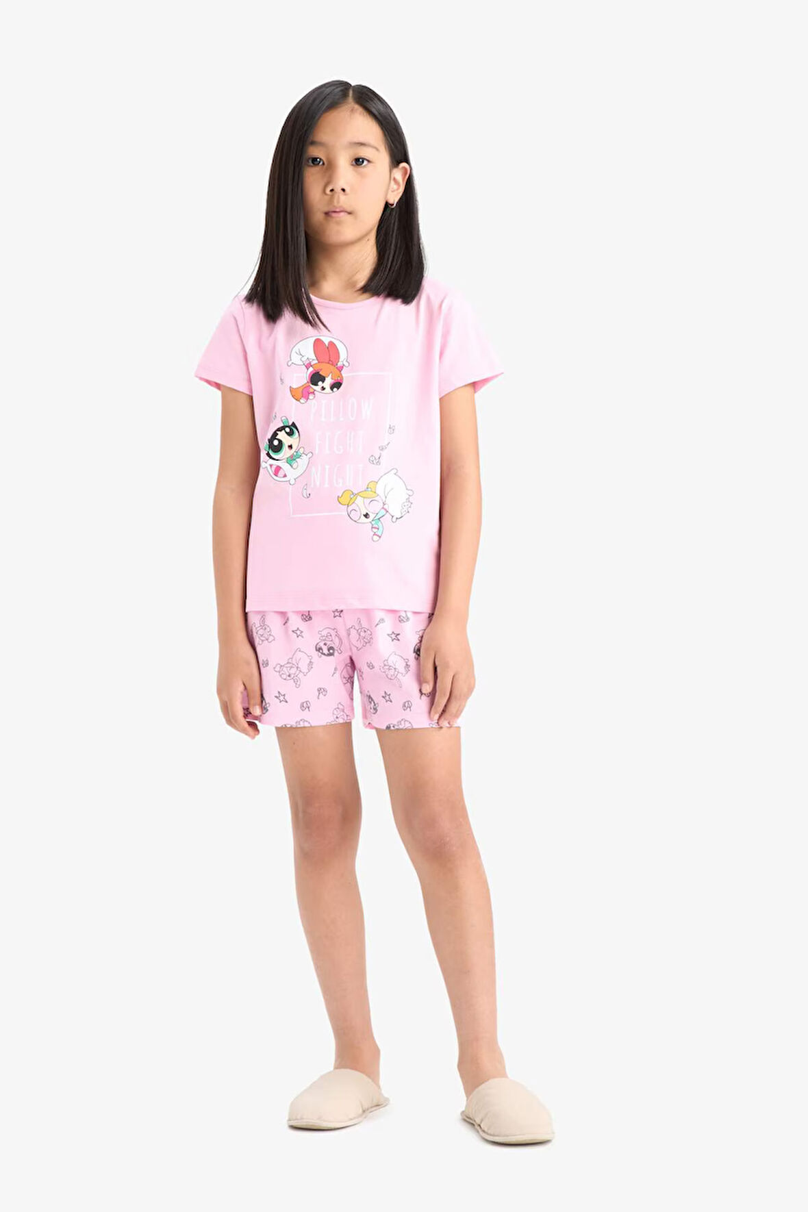 Kız Çocuk PowerPuff Girls Pijama Takımı Kısa Kollu Üst Şort